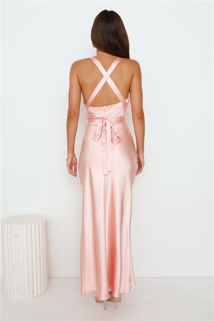 High Class Wedding Satin Maxi Dress Pink