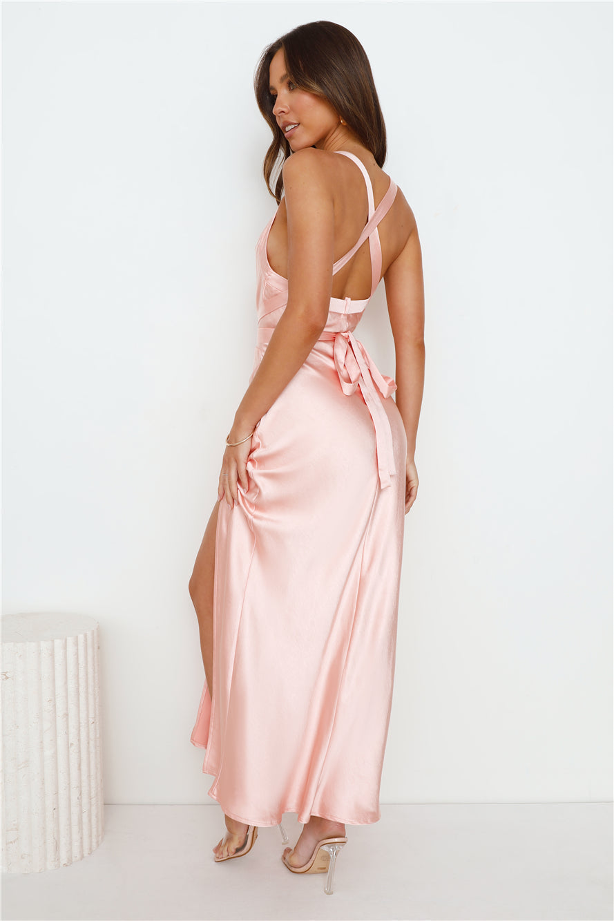 High Class Wedding Satin Maxi Dress Pink