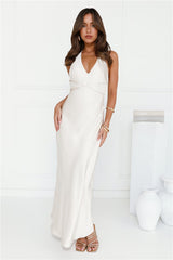 Endless City Halter Satin Maxi Dress Champagne