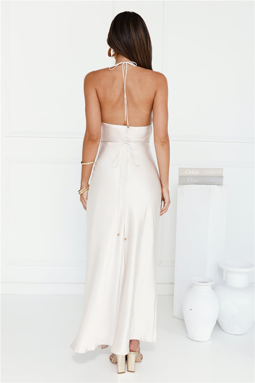 Endless City Halter Satin Maxi Dress Champagne