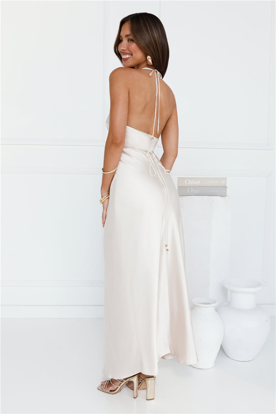 Endless City Halter Satin Maxi Dress Champagne