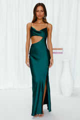 Oceanic Eyes Satin Maxi Dress Dark Green