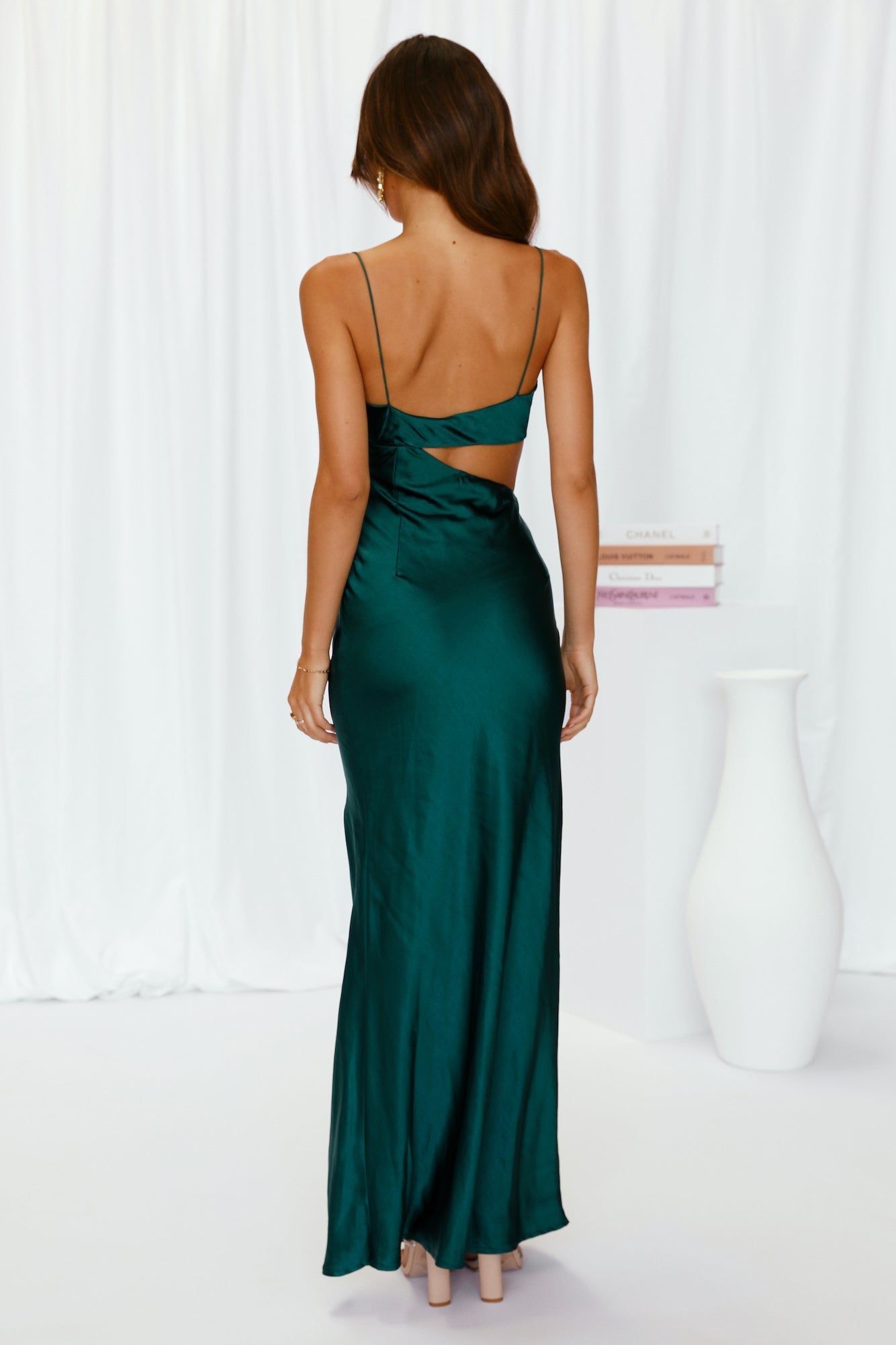 Oceanic Eyes Satin Maxi Dress Dark Green