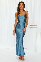 Kissin All Night Satin Maxi Dress Midnight Blue