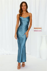 Kissin All Night Satin Maxi Dress Midnight Blue