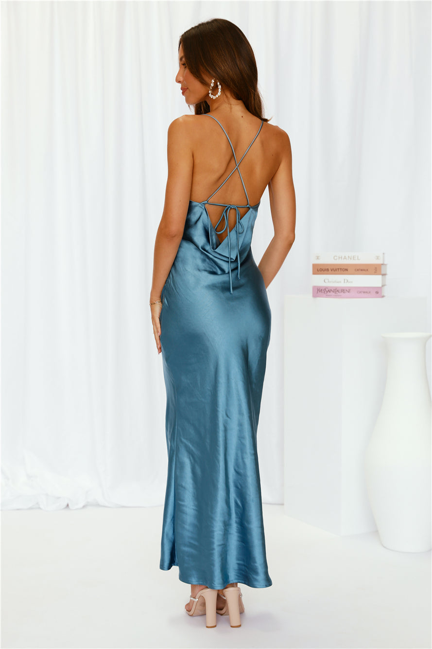 Kissin All Night Satin Maxi Dress Midnight Blue