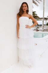 Hidden Opal Strapless Tulle Maxi Dress White