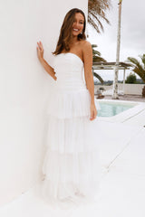 Hidden Opal Strapless Tulle Maxi Dress White