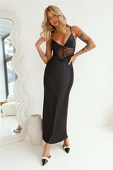 Best Friends Engagement Silk Maxi Dress Black