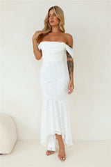 One To Want Off Shoulder Lace Maxi Dress White