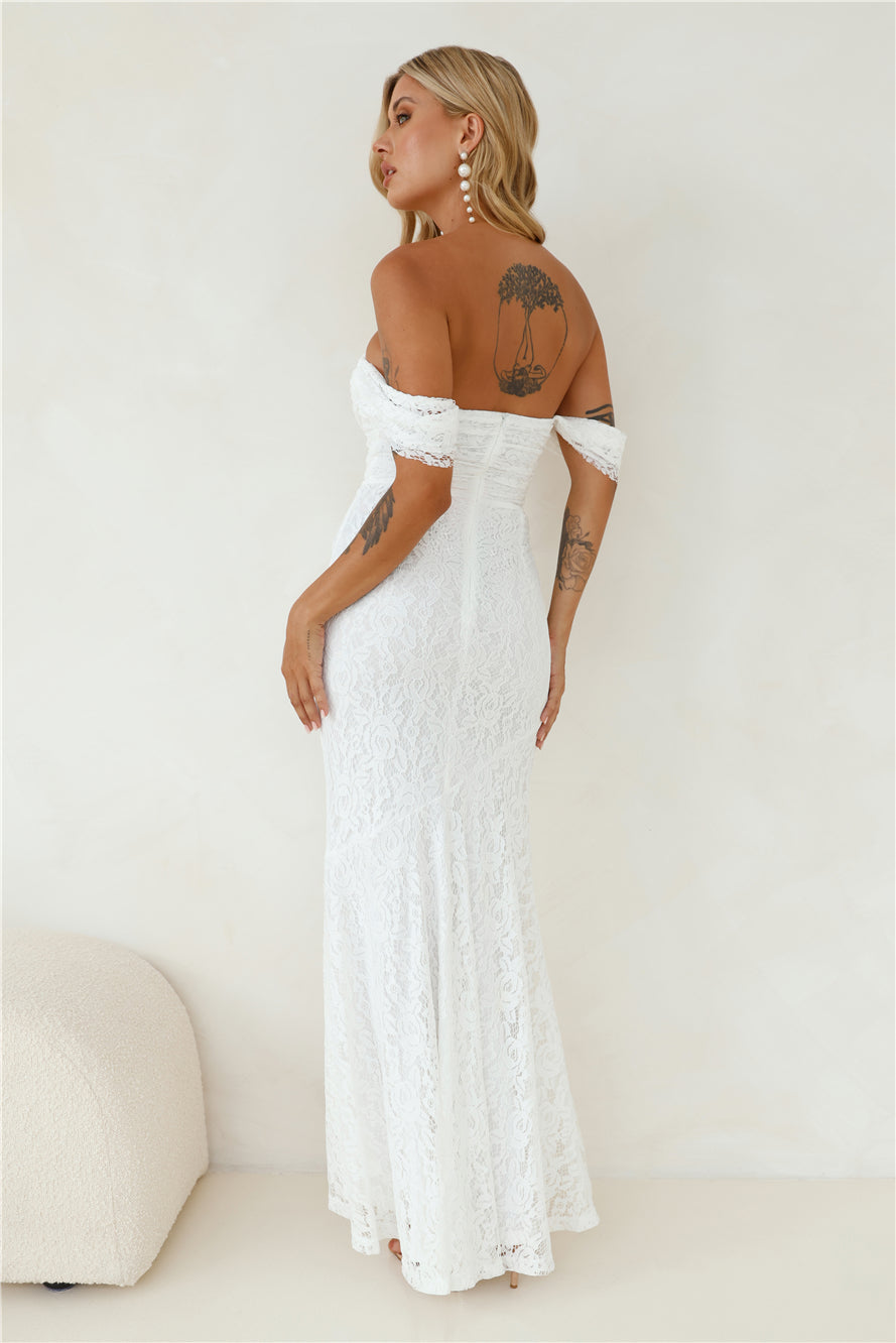 One To Want Off Shoulder Lace Maxi Dress White