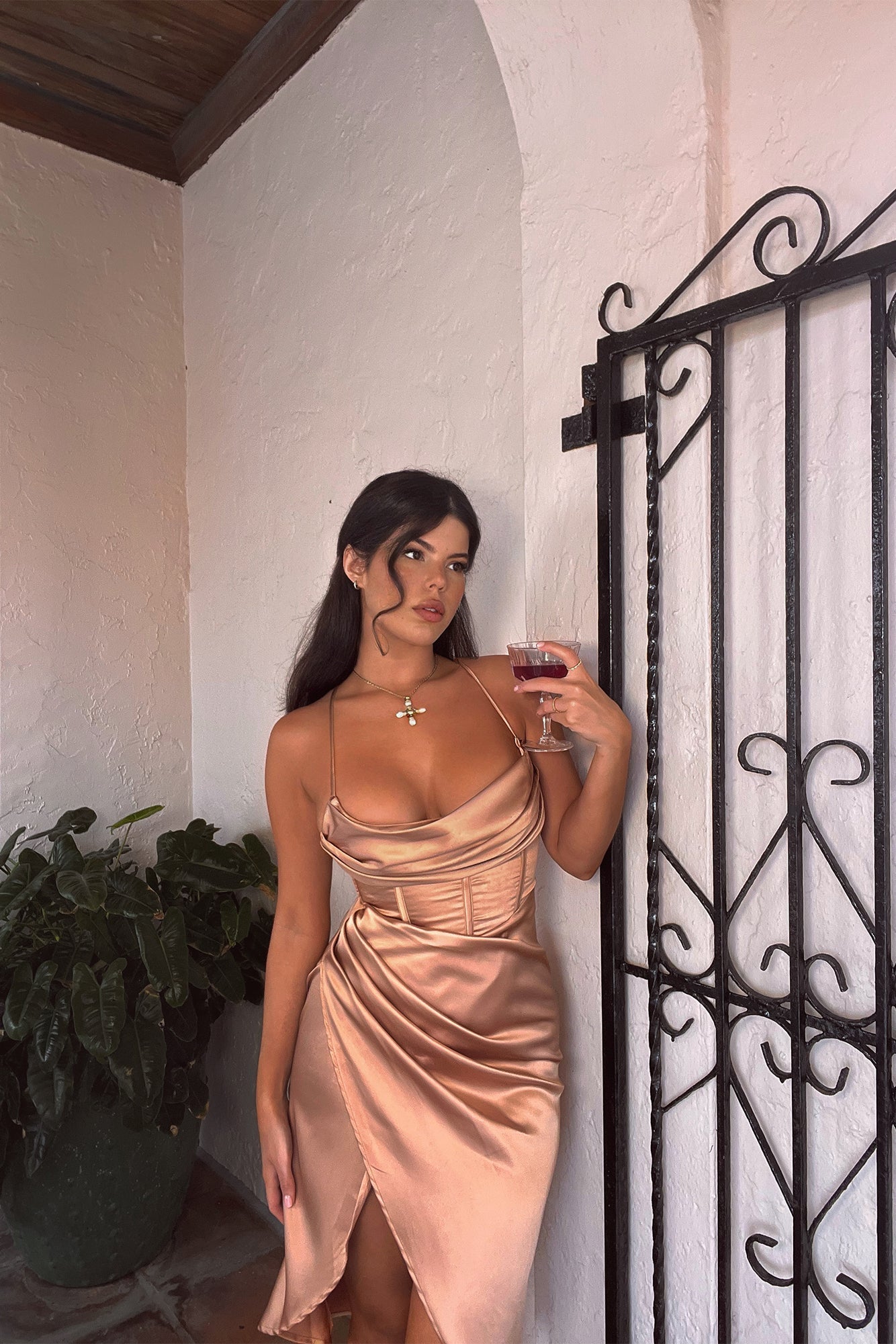 Fierce Desire Satin Dress Champagne